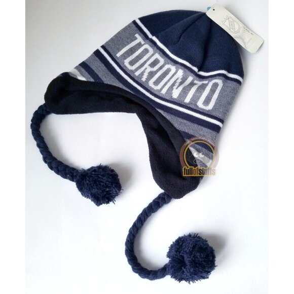 Brand NEW NHL Toronto Maple Leafs Linear Peruvian Knitted Knit Crochet Toque Hat - Picture 2 of 2